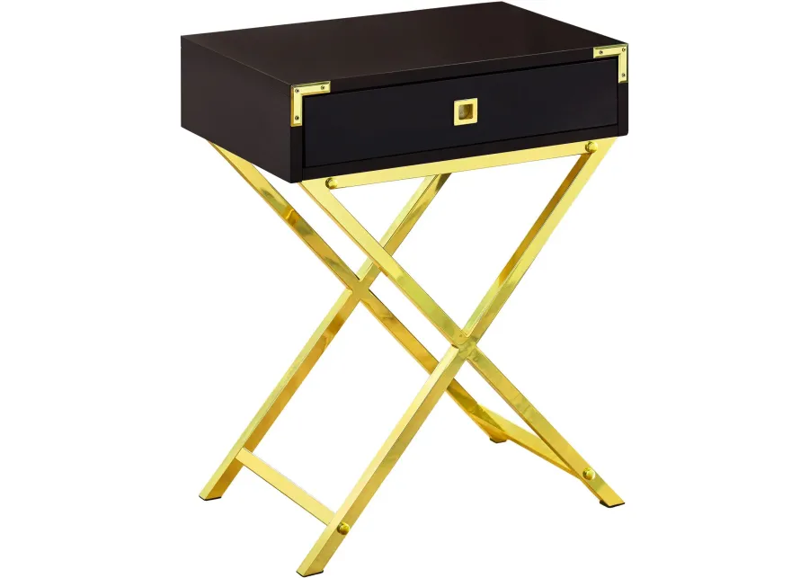 Accent Table, Side, End, Nightstand, Lamp, Storage Drawer, Living Room, Bedroom, Metal, Laminate, Brown, Gold, Contemporary, Modern