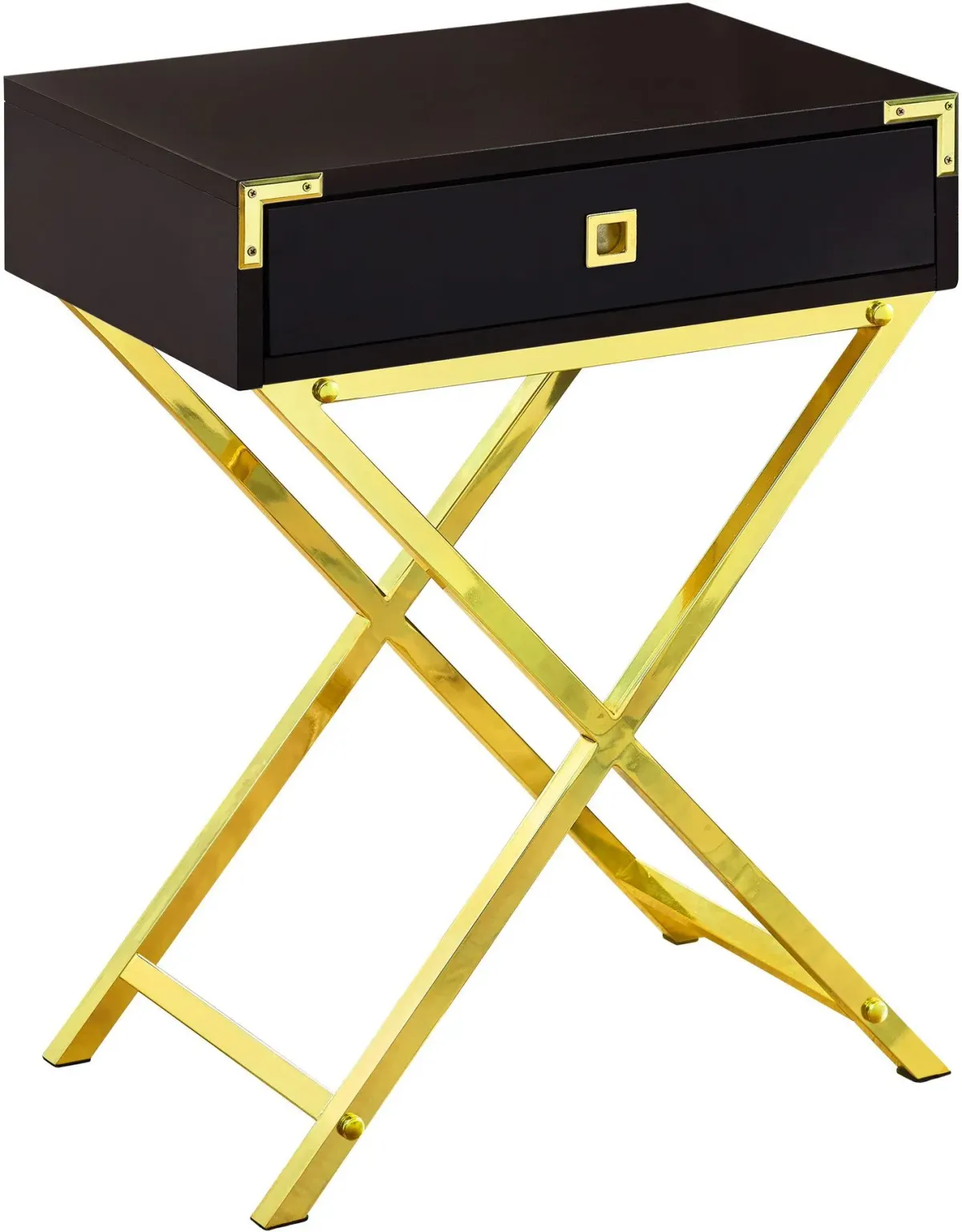 Accent Table, Side, End, Nightstand, Lamp, Storage Drawer, Living Room, Bedroom, Metal, Laminate, Brown, Gold, Contemporary, Modern