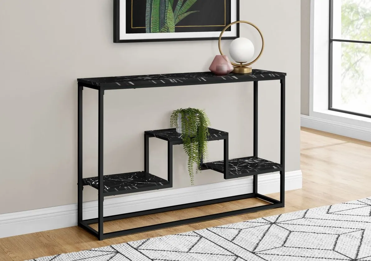 Accent Table, Console, Entryway, Narrow, Sofa, Living Room, Bedroom, Metal, Laminate, Black Marble Look, Contemporary, Modern