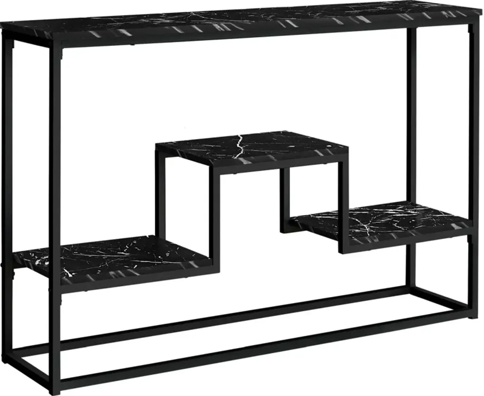 Accent Table, Console, Entryway, Narrow, Sofa, Living Room, Bedroom, Metal, Laminate, Black Marble Look, Contemporary, Modern