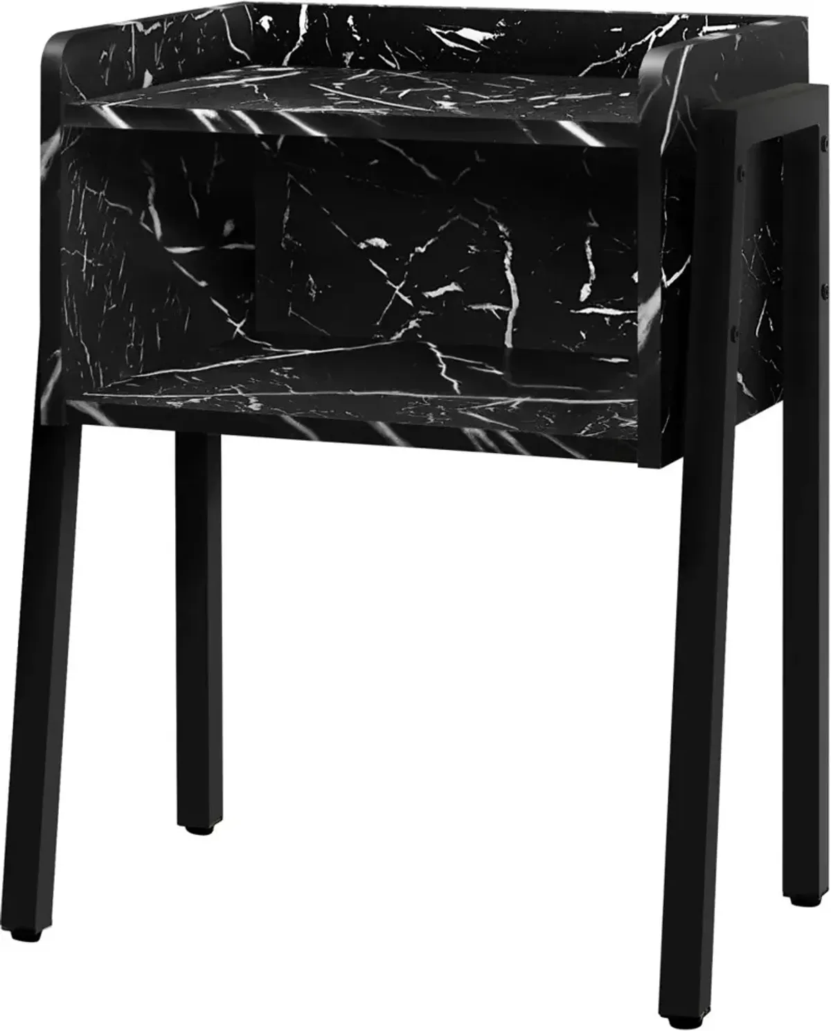 Accent Table, Side, End, Nightstand, Lamp, Living Room, Bedroom, Metal, Laminate, Black Marble Look, Contemporary, Modern