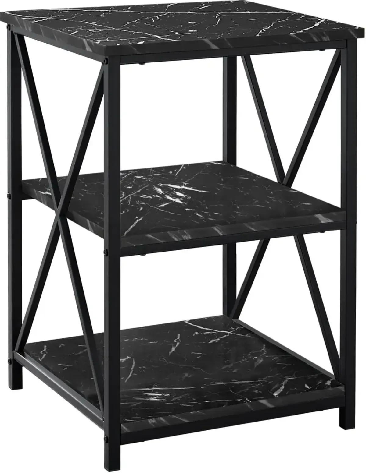 Accent Table, Side, End, Nightstand, Lamp, Living Room, Bedroom, Metal, Laminate, Black Marble Look, Contemporary, Modern