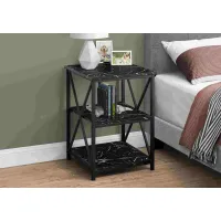 Accent Table, Side, End, Nightstand, Lamp, Living Room, Bedroom, Metal, Laminate, Black Marble Look, Contemporary, Modern