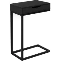 Accent Table, C-Shaped, End, Side, Snack, Storage Drawer, Living Room, Bedroom, Metal, Laminate, Black, Contemporary, Modern