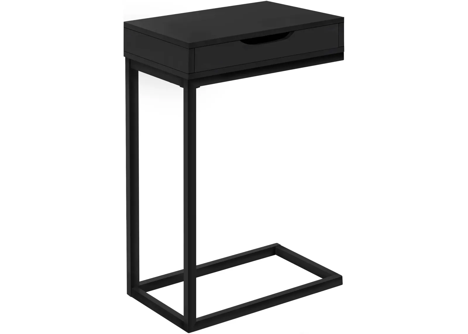 Accent Table, C-Shaped, End, Side, Snack, Storage Drawer, Living Room, Bedroom, Metal, Laminate, Black, Contemporary, Modern