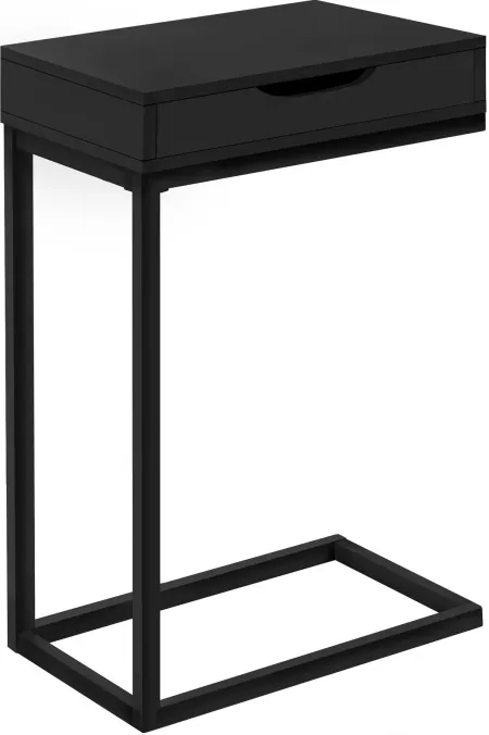 Accent Table, C-Shaped, End, Side, Snack, Storage Drawer, Living Room, Bedroom, Metal, Laminate, Black, Contemporary, Modern