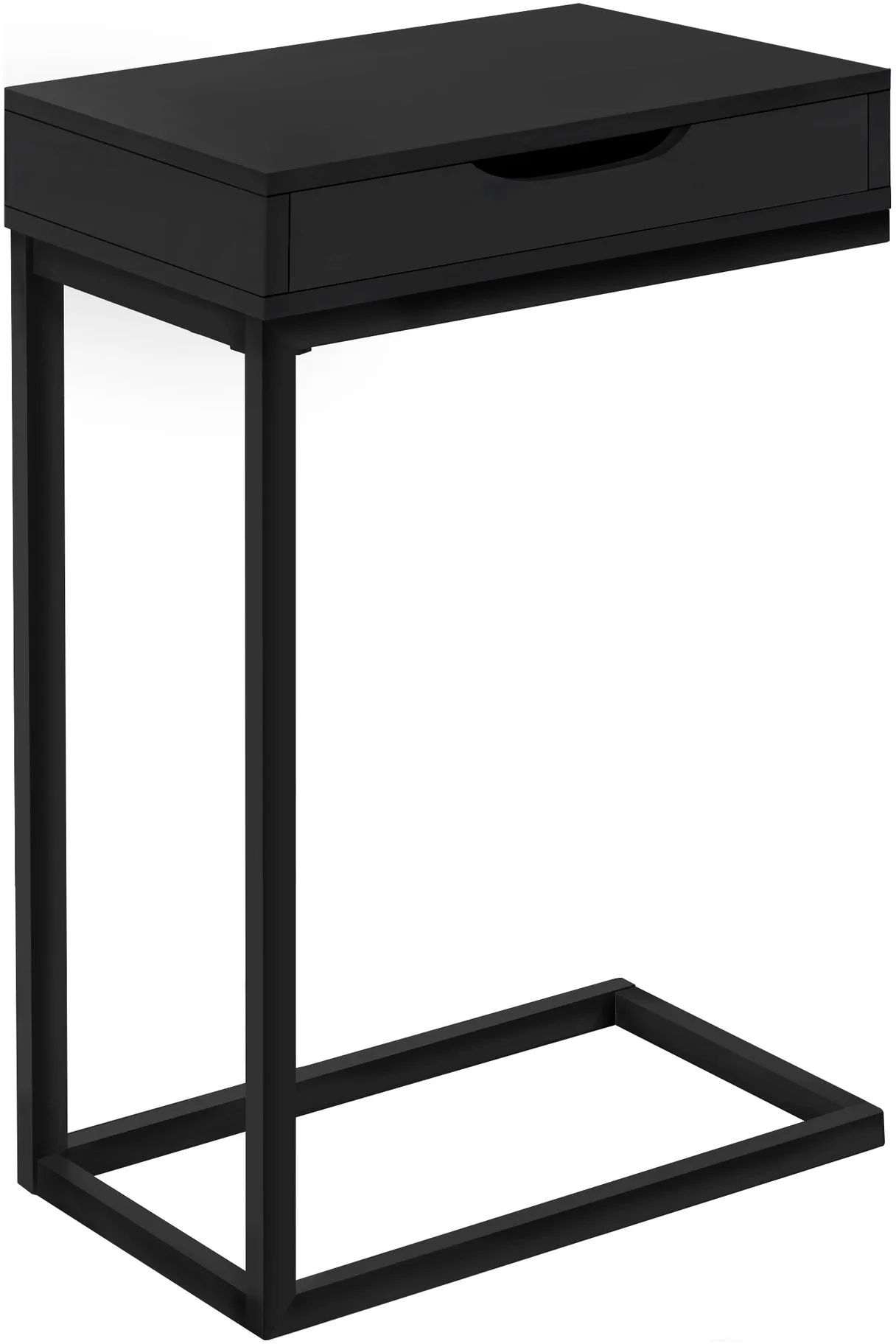 Accent Table, C-Shaped, End, Side, Snack, Storage Drawer, Living Room, Bedroom, Metal, Laminate, Black, Contemporary, Modern