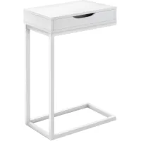 Accent Table, C-Shaped, End, Side, Snack, Storage Drawer, Living Room, Bedroom, Metal, Laminate, White, Contemporary, Modern