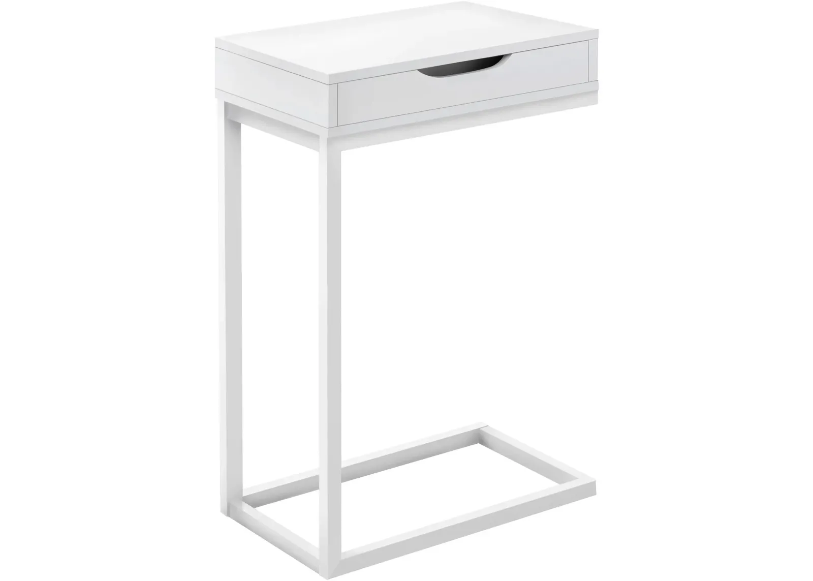 Accent Table, C-Shaped, End, Side, Snack, Storage Drawer, Living Room, Bedroom, Metal, Laminate, White, Contemporary, Modern