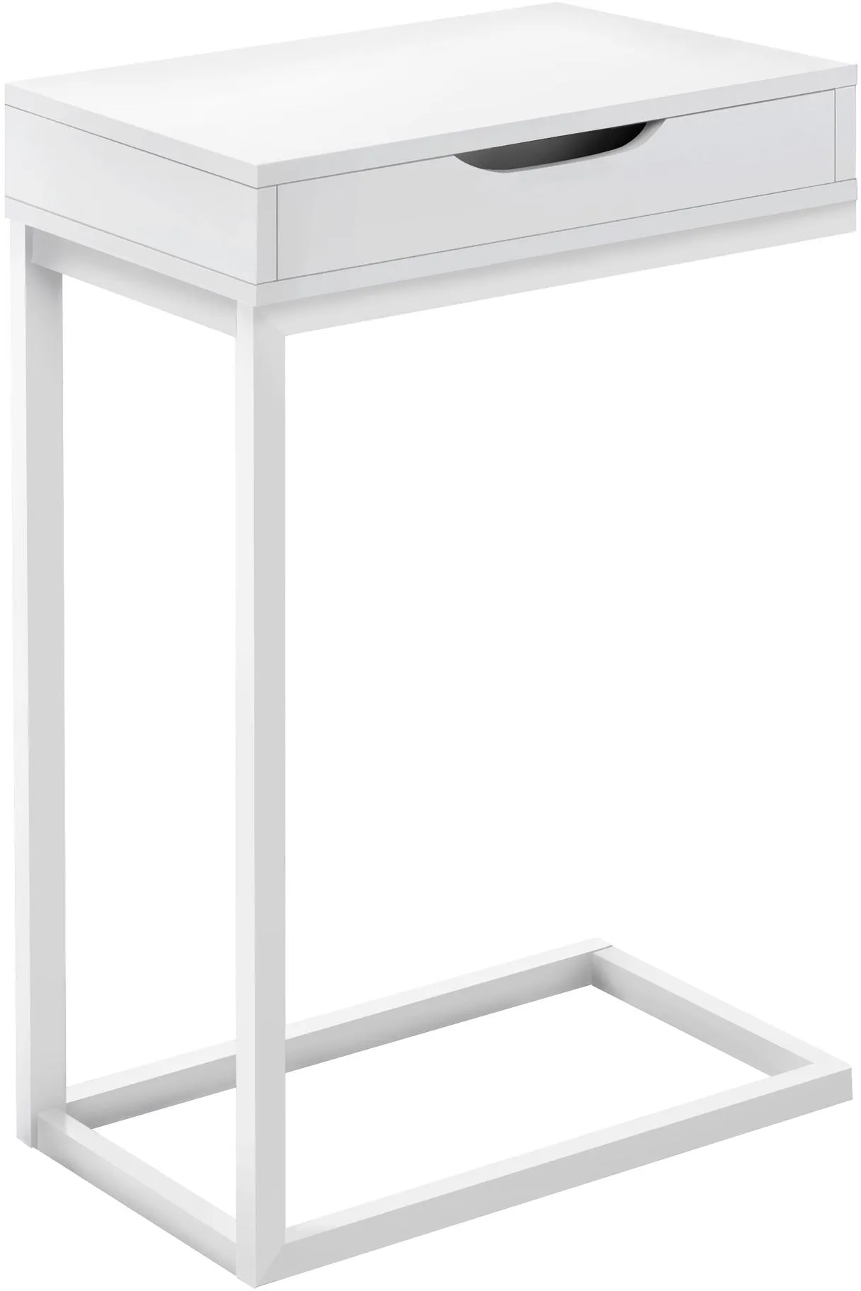 Accent Table, C-Shaped, End, Side, Snack, Storage Drawer, Living Room, Bedroom, Metal, Laminate, White, Contemporary, Modern