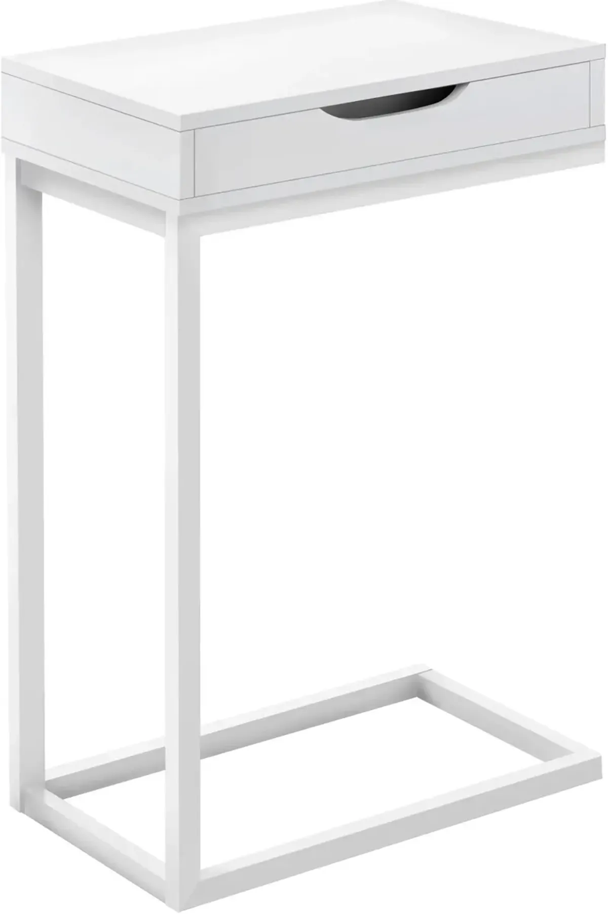 Accent Table, C-Shaped, End, Side, Snack, Storage Drawer, Living Room, Bedroom, Metal, Laminate, White, Contemporary, Modern