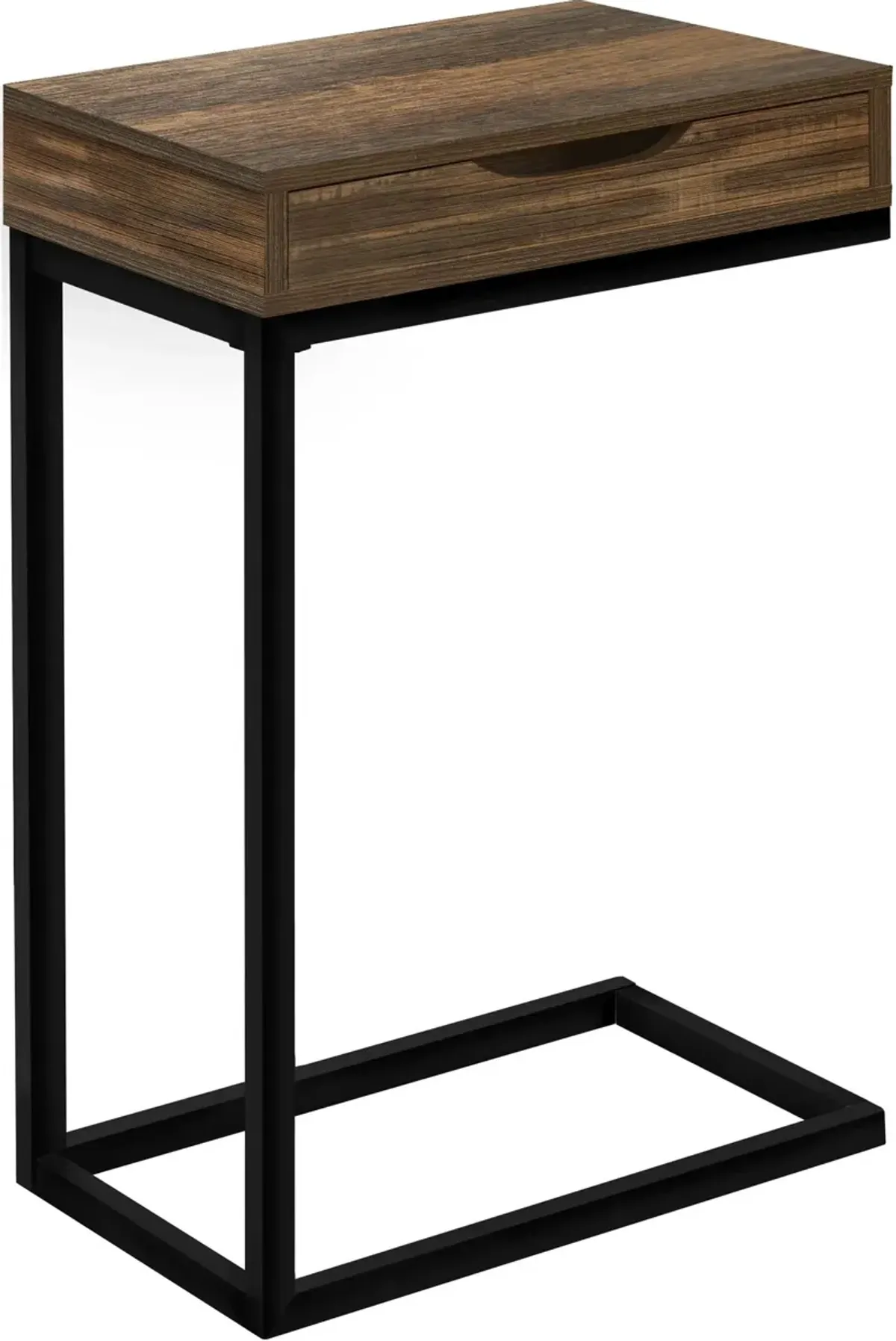 Accent Table, C-Shaped, End, Side, Snack, Storage Drawer, Living Room, Bedroom, Metal, Laminate, Brown, Black, Contemporary, Modern