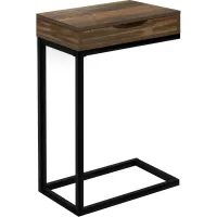 Accent Table, C-Shaped, End, Side, Snack, Storage Drawer, Living Room, Bedroom, Metal, Laminate, Brown, Black, Contemporary, Modern