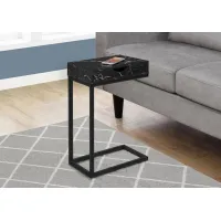 Accent Table, C-Shaped, End, Side, Snack, Storage Drawer, Living Room, Bedroom, Metal, Laminate, Black Marble Look, Contemporary, Modern