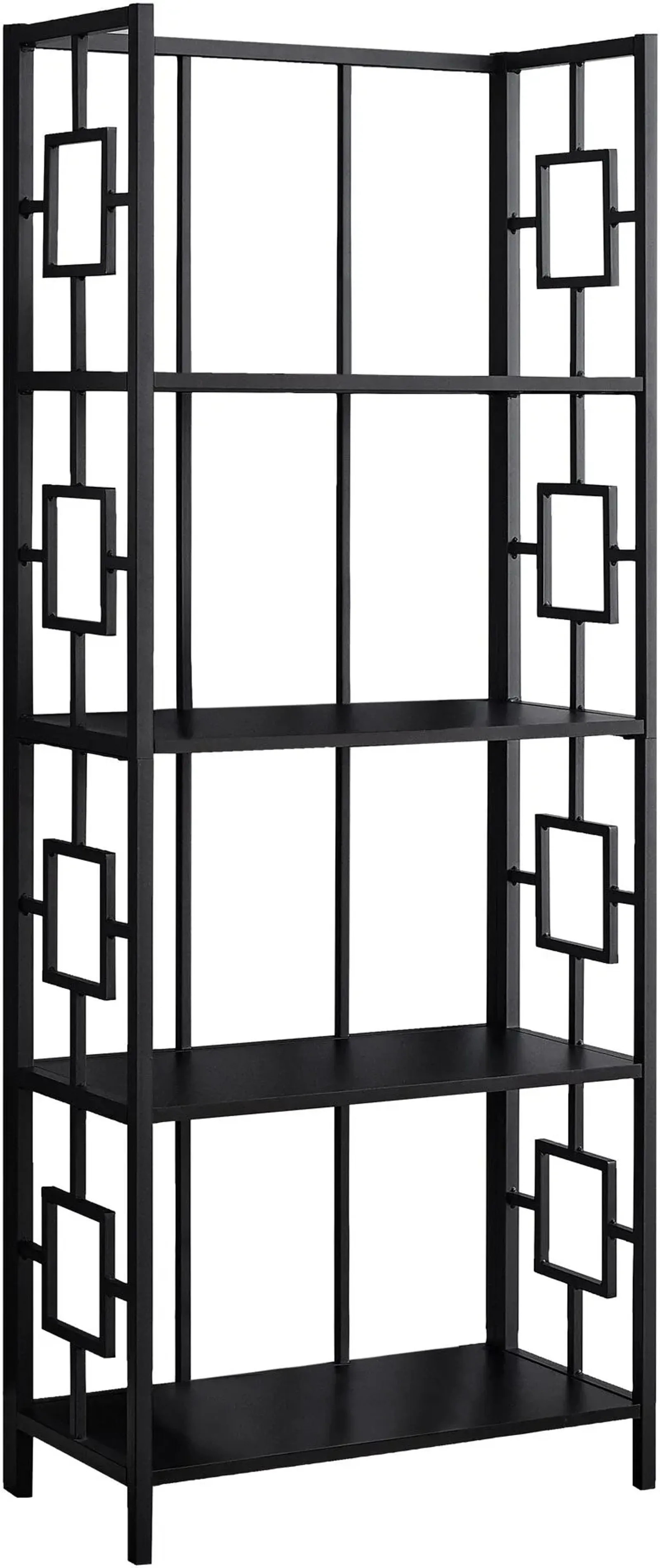 Bookshelf, Bookcase, Etagere, 4 Tier, 62"H, Office, Bedroom, Metal, Laminate, Black, Contemporary, Modern