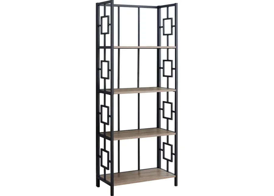 Bookshelf, Bookcase, Etagere, 4 Tier, 62"H, Office, Bedroom, Metal, Laminate, Brown, Black, Contemporary, Modern