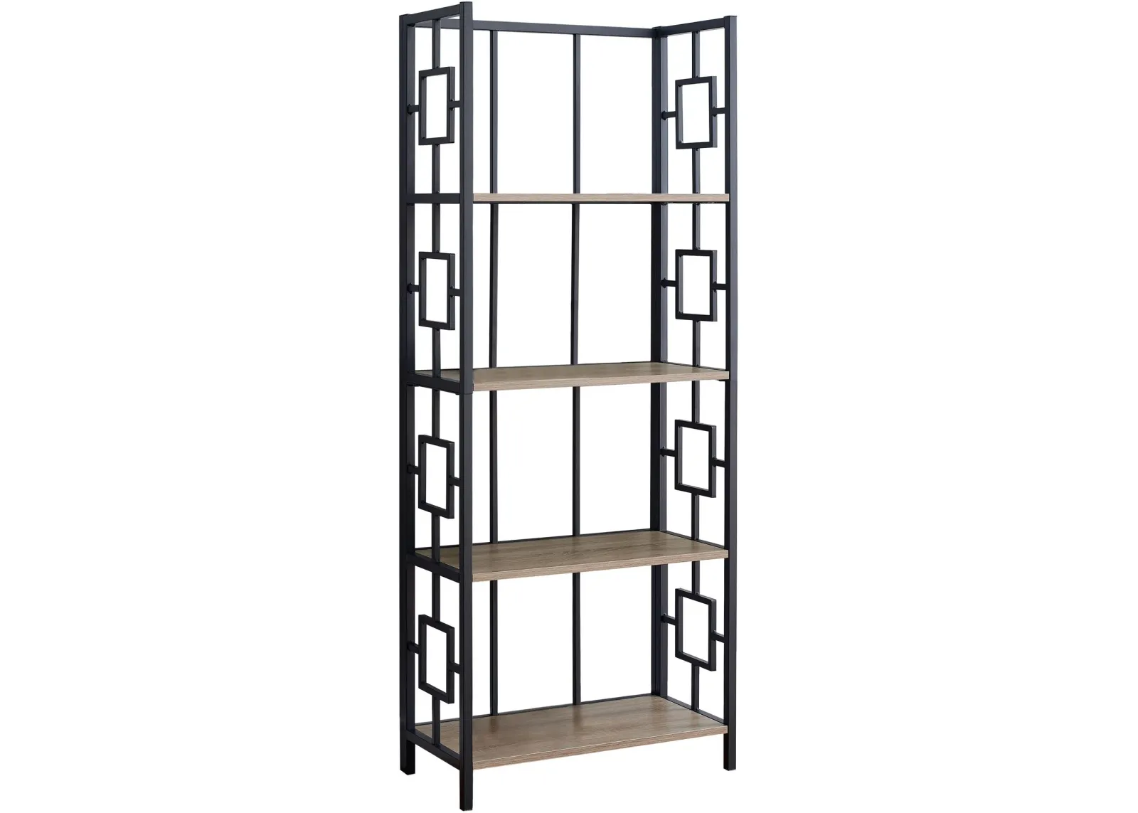 Bookshelf, Bookcase, Etagere, 4 Tier, 62"H, Office, Bedroom, Metal, Laminate, Brown, Black, Contemporary, Modern