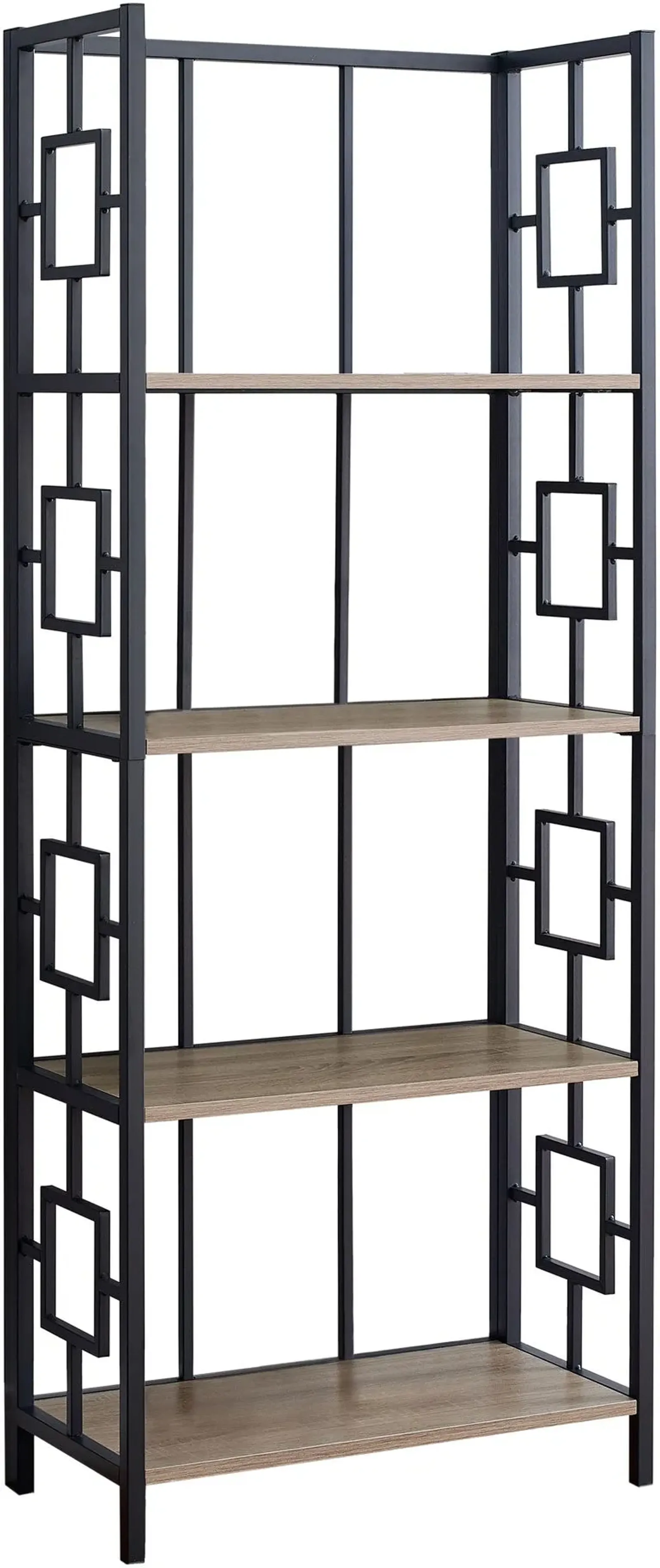 Bookshelf, Bookcase, Etagere, 4 Tier, 62"H, Office, Bedroom, Metal, Laminate, Brown, Black, Contemporary, Modern