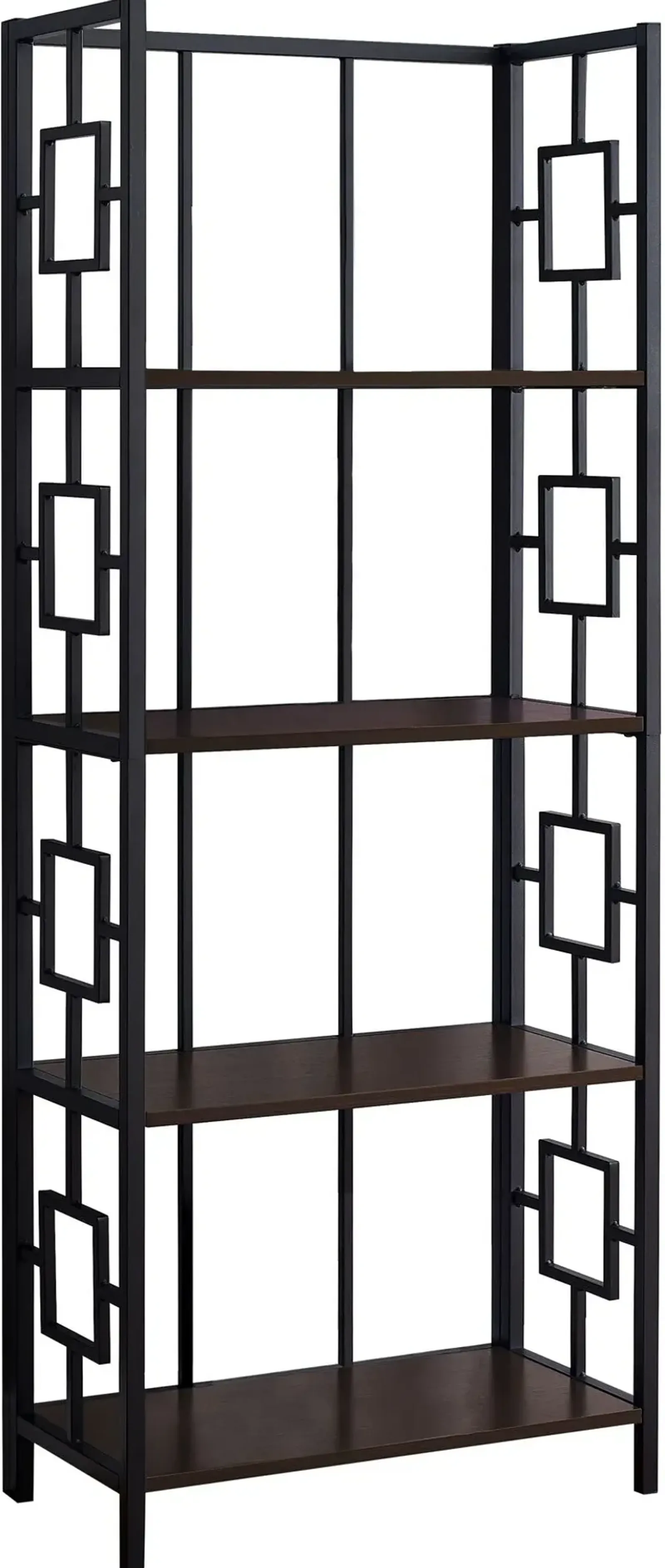 Bookshelf, Bookcase, Etagere, 4 Tier, 62"H, Office, Bedroom, Metal, Laminate, Brown, Black, Contemporary, Modern