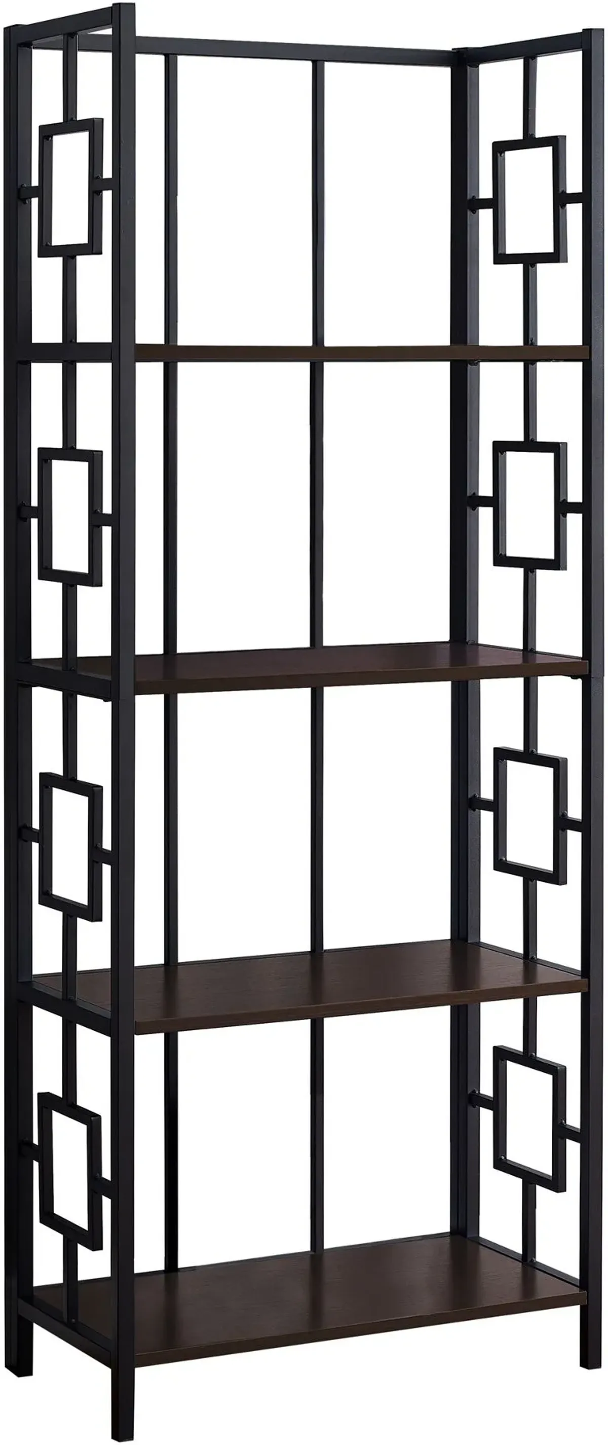 Bookshelf, Bookcase, Etagere, 4 Tier, 62"H, Office, Bedroom, Metal, Laminate, Brown, Black, Contemporary, Modern