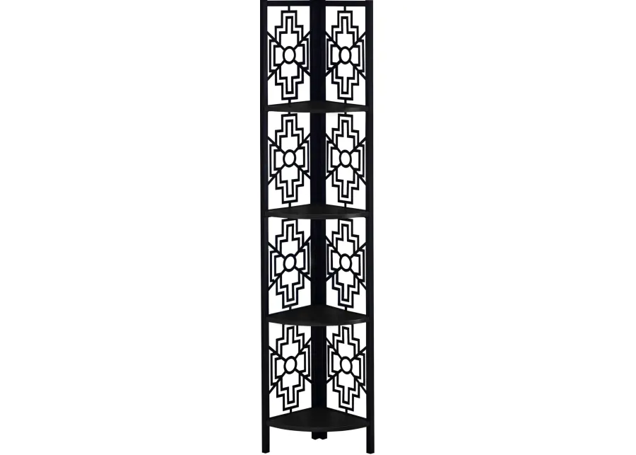 Bookshelf, Bookcase, Etagere, Corner, 4 Tier, 62"H, Office, Bedroom, Metal, Laminate, Black, Transitional