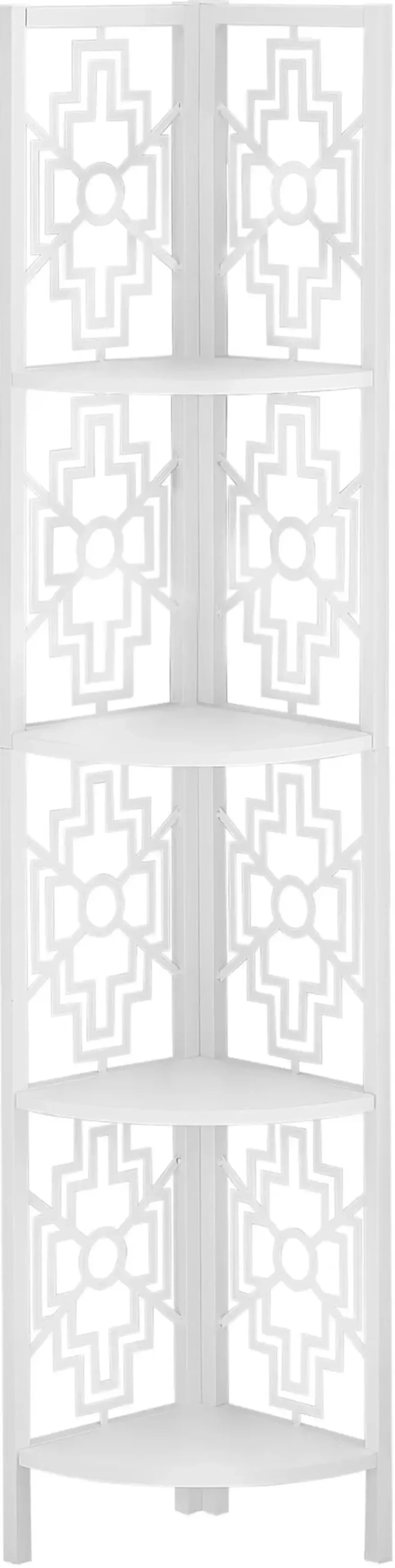 Bookshelf, Bookcase, Etagere, Corner, 4 Tier, 62"H, Office, Bedroom, Metal, Laminate, White, Transitional