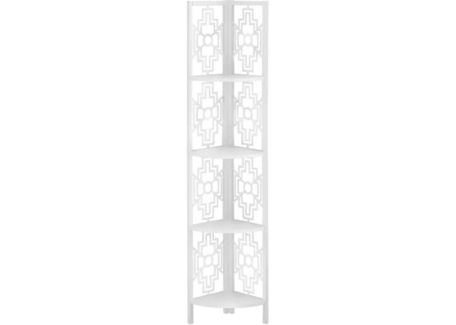 Bookshelf, Bookcase, Etagere, Corner, 4 Tier, 62"H, Office, Bedroom, Metal, Laminate, White, Transitional