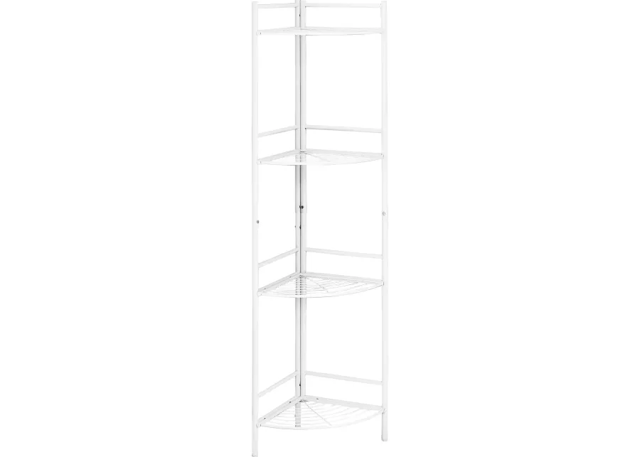 Bookshelf, Bookcase, Etagere, Corner, 3 Tier, 58"H, Office, Bedroom, Metal, White, Contemporary, Modern