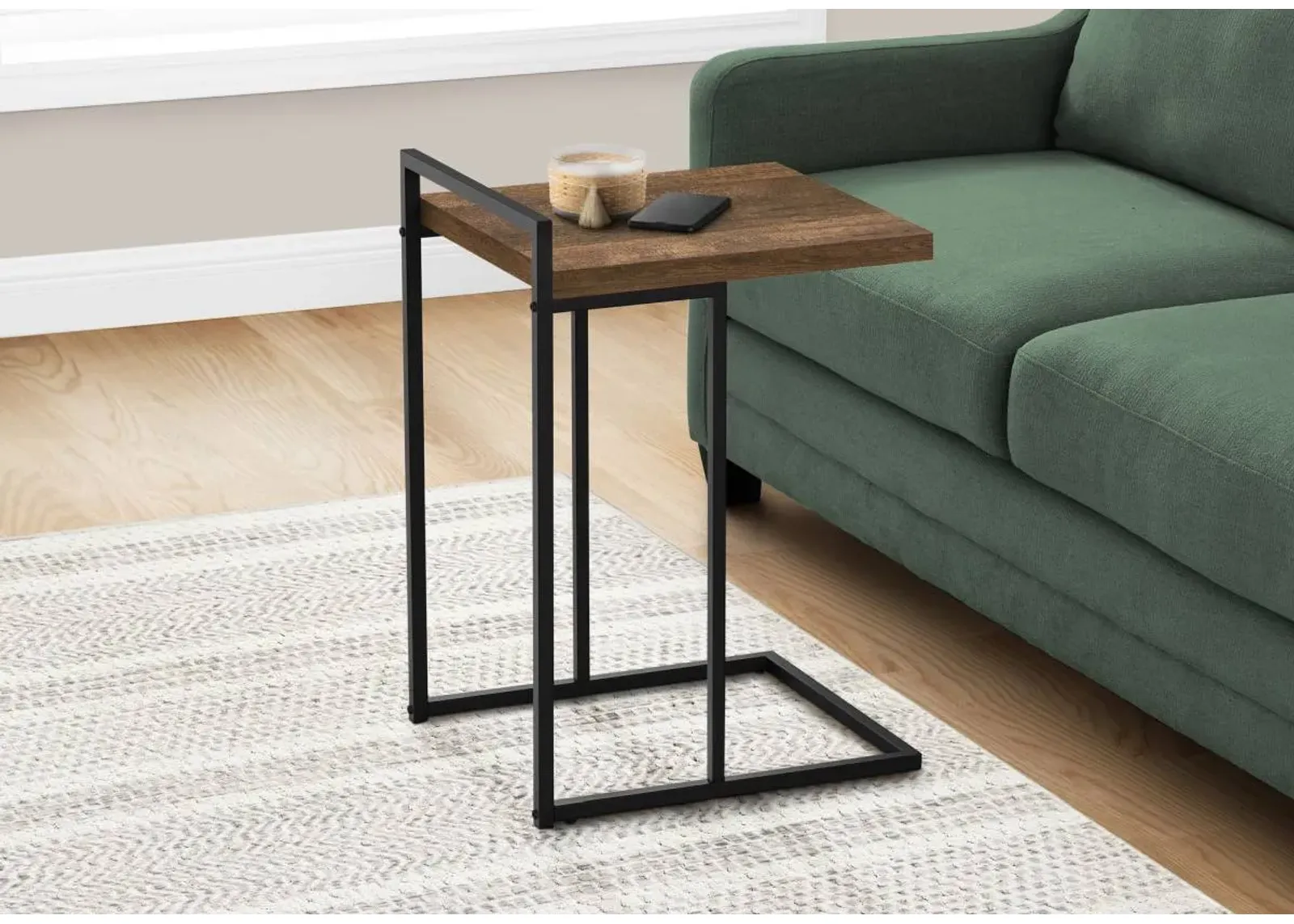 Accent Table, C-Shaped, End, Side, Snack, Living Room, Bedroom, Metal, Laminate, Brown, Black, Contemporary, Modern