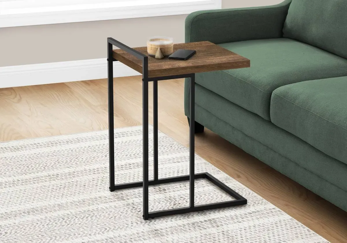 Accent Table, C-Shaped, End, Side, Snack, Living Room, Bedroom, Metal, Laminate, Brown, Black, Contemporary, Modern