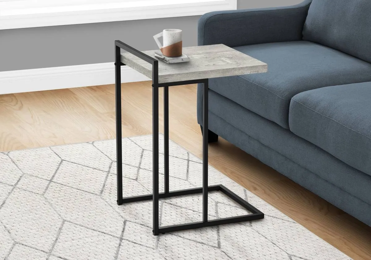 Accent Table, C-Shaped, End, Side, Snack, Living Room, Bedroom, Metal, Laminate, Grey, Black, Contemporary, Modern