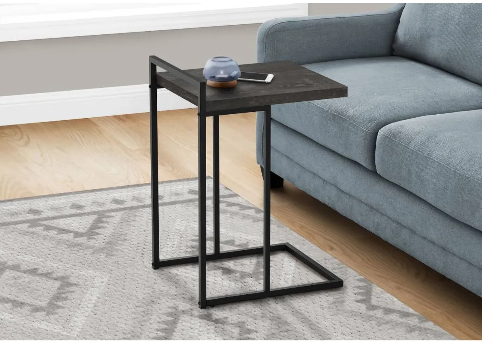 Accent Table, C-Shaped, End, Side, Snack, Living Room, Bedroom, Metal, Laminate, Black, Contemporary, Modern