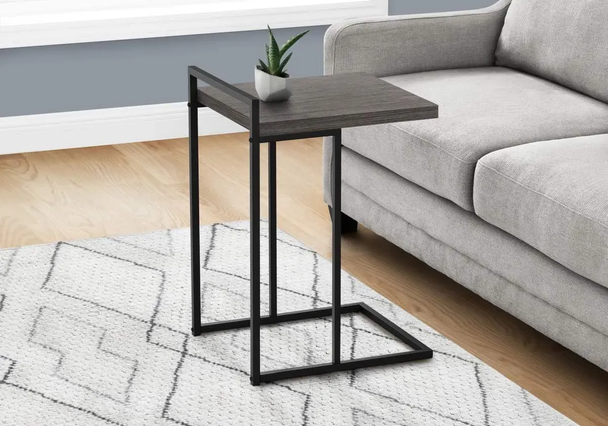 Accent Table, C-Shaped, End, Side, Snack, Living Room, Bedroom, Metal, Laminate, Grey, Black, Contemporary, Modern