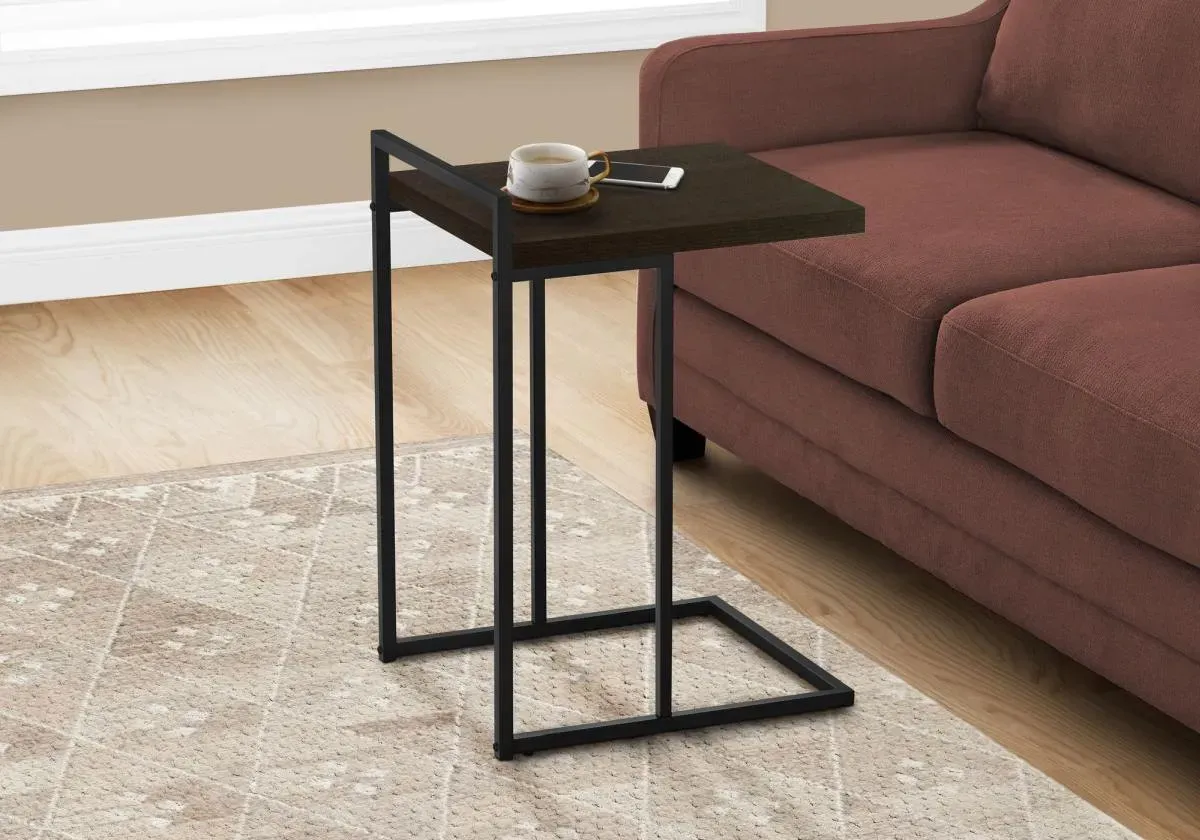 Accent Table, C-Shaped, End, Side, Snack, Living Room, Bedroom, Metal, Laminate, Brown, Black, Contemporary, Modern