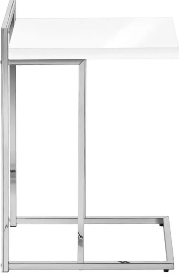 Accent Table, C-Shaped, End, Side, Snack, Living Room, Bedroom, Metal, Laminate, Glossy White, Chrome, Contemporary, Modern