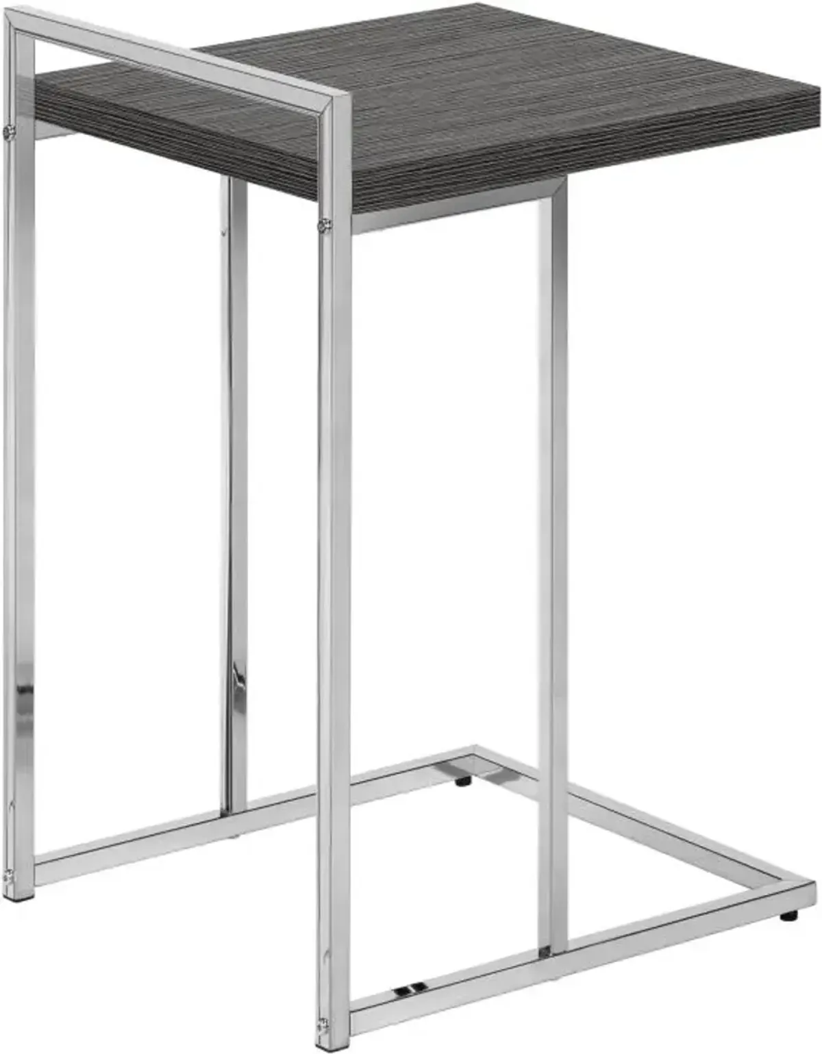 Accent Table, C-Shaped, End, Side, Snack, Living Room, Bedroom, Metal, Laminate, Grey, Chrome, Contemporary, Modern