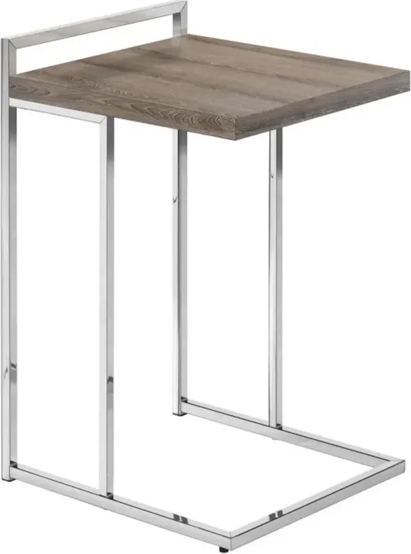 Accent Table, C-Shaped, End, Side, Snack, Living Room, Bedroom, Metal, Laminate, Brown, Chrome, Contemporary, Modern