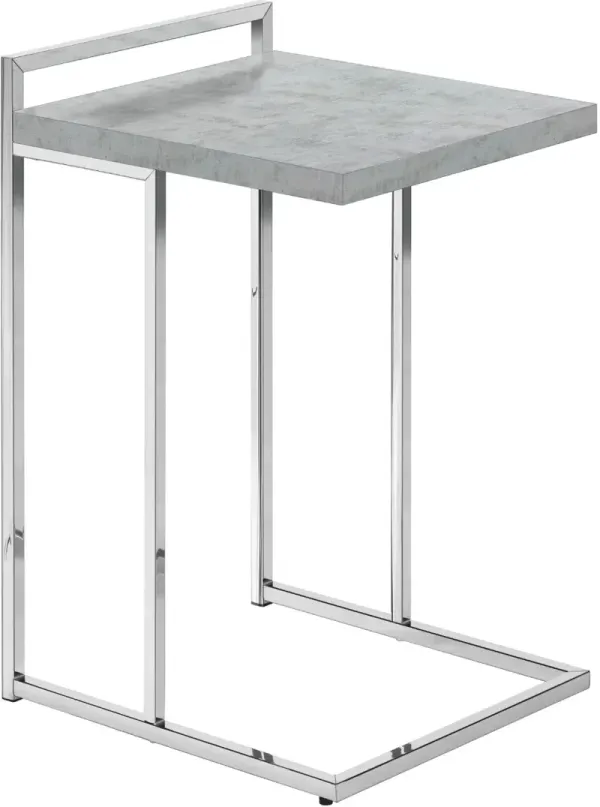 Accent Table, C-Shaped, End, Side, Snack, Living Room, Bedroom, Metal, Laminate, Grey, Chrome, Contemporary, Modern