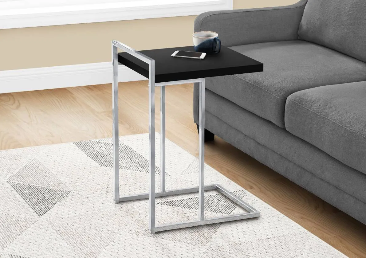 Accent Table, C-Shaped, End, Side, Snack, Living Room, Bedroom, Metal, Laminate, Black, Chrome, Contemporary, Modern