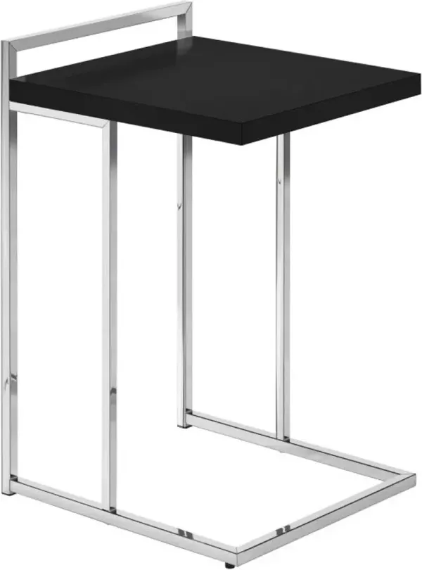 Accent Table, C-Shaped, End, Side, Snack, Living Room, Bedroom, Metal, Laminate, Black, Chrome, Contemporary, Modern