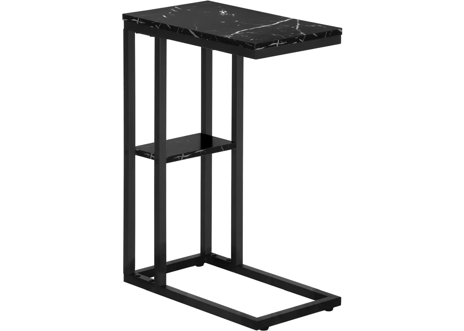 Accent Table, C-Shaped, End, Side, Snack, Living Room, Bedroom, Metal, Laminate, Black Marble Look, Contemporary, Modern