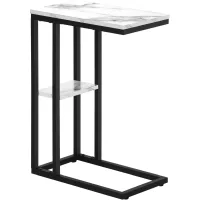 Accent Table, C-Shaped, End, Side, Snack, Living Room, Bedroom, Metal, Laminate, White Marble Look, Black, Contemporary, Modern