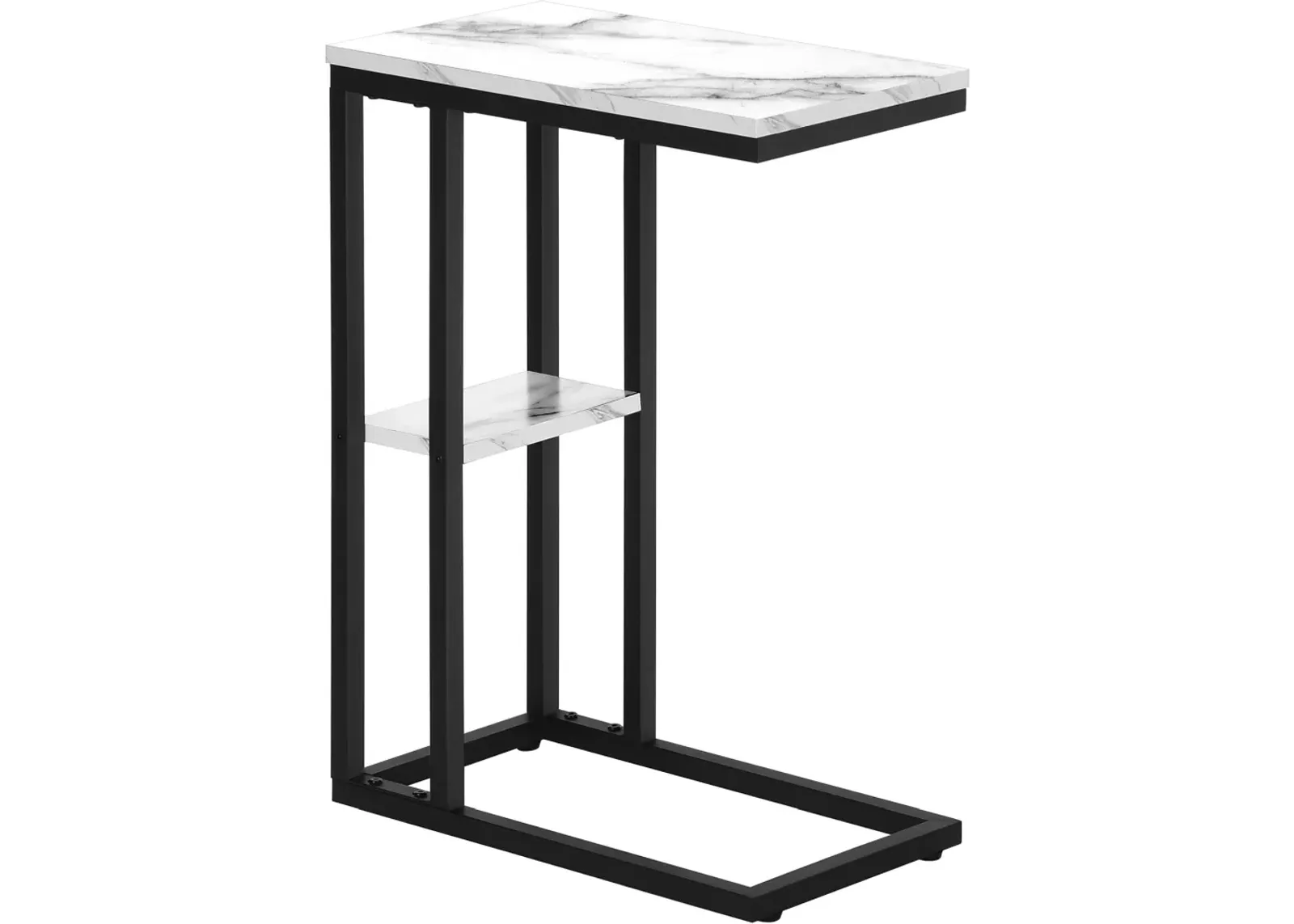 Accent Table, C-Shaped, End, Side, Snack, Living Room, Bedroom, Metal, Laminate, White Marble Look, Black, Contemporary, Modern