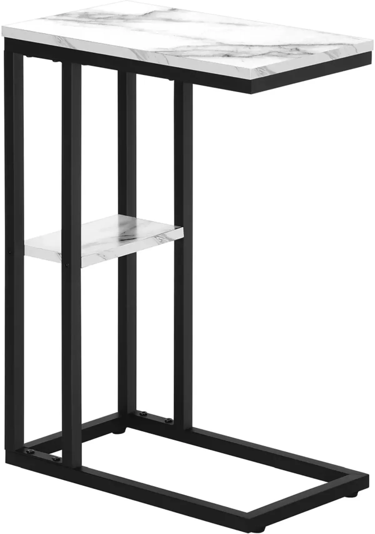 Accent Table, C-Shaped, End, Side, Snack, Living Room, Bedroom, Metal, Laminate, White Marble Look, Black, Contemporary, Modern