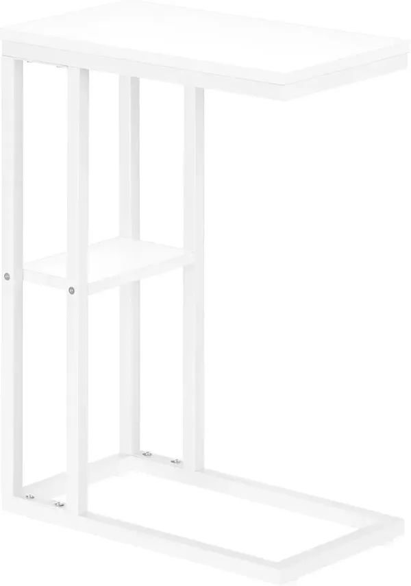 Accent Table, C-Shaped, End, Side, Snack, Living Room, Bedroom, Metal, Laminate, White, Contemporary, Modern