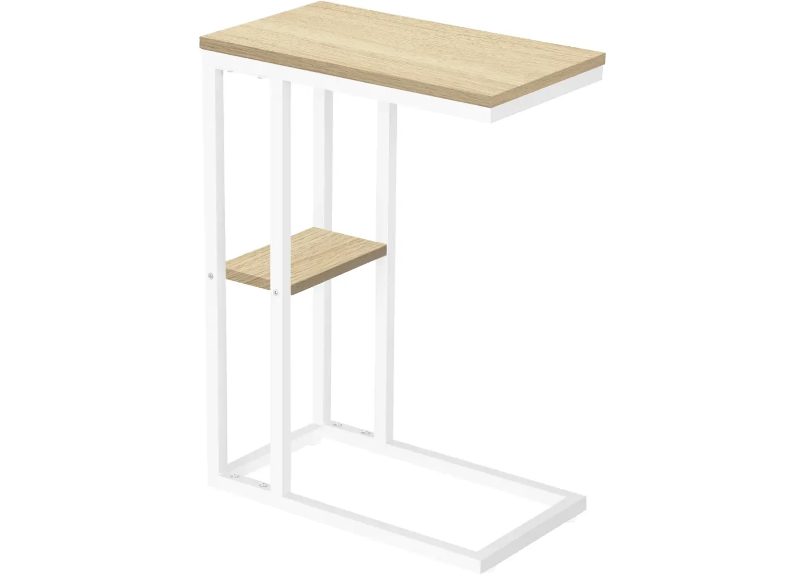 Accent Table, C-Shaped, End, Side, Snack, Living Room, Bedroom, Metal, Laminate, Natural, White, Contemporary, Modern