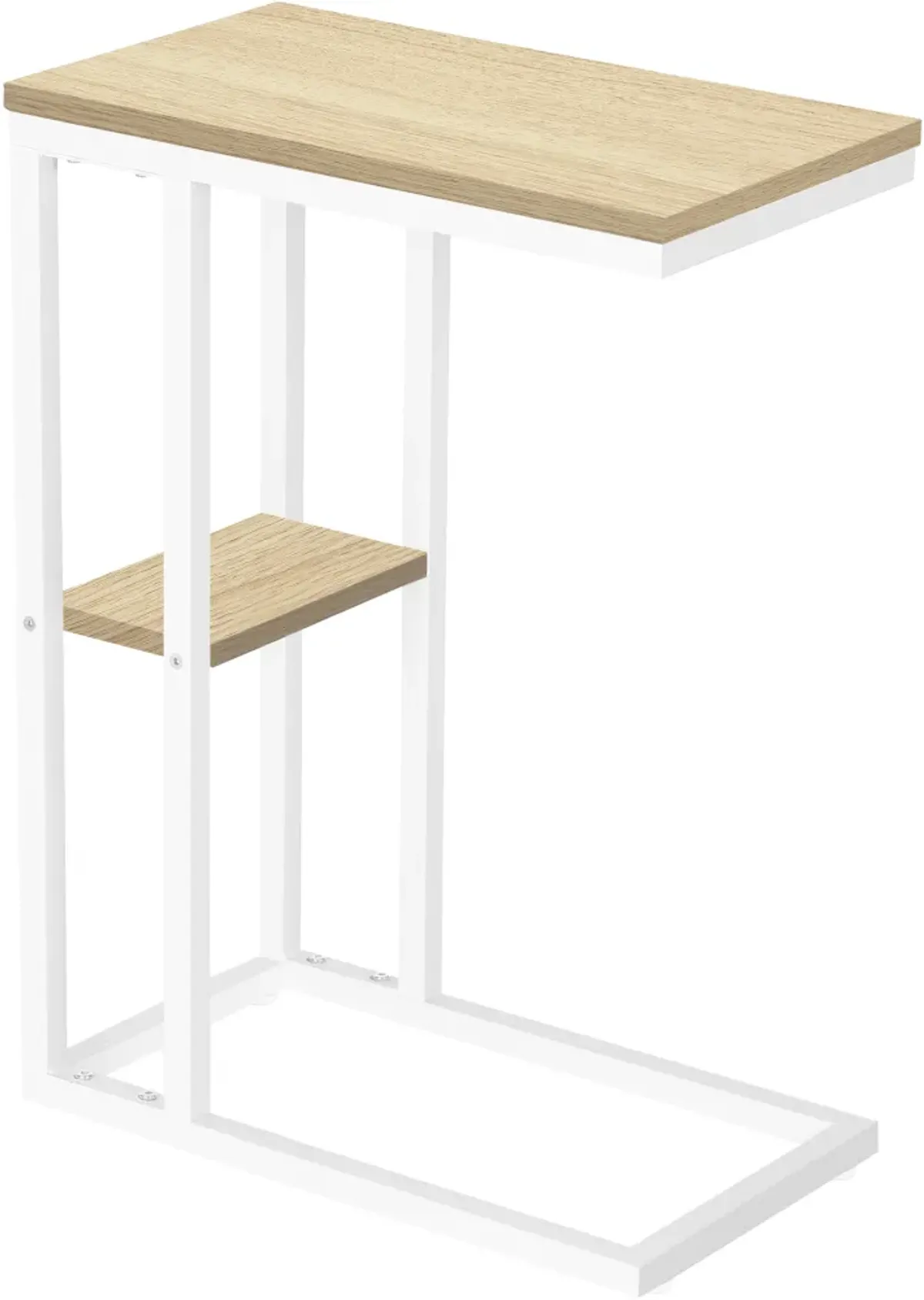 Accent Table, C-Shaped, End, Side, Snack, Living Room, Bedroom, Metal, Laminate, Natural, White, Contemporary, Modern