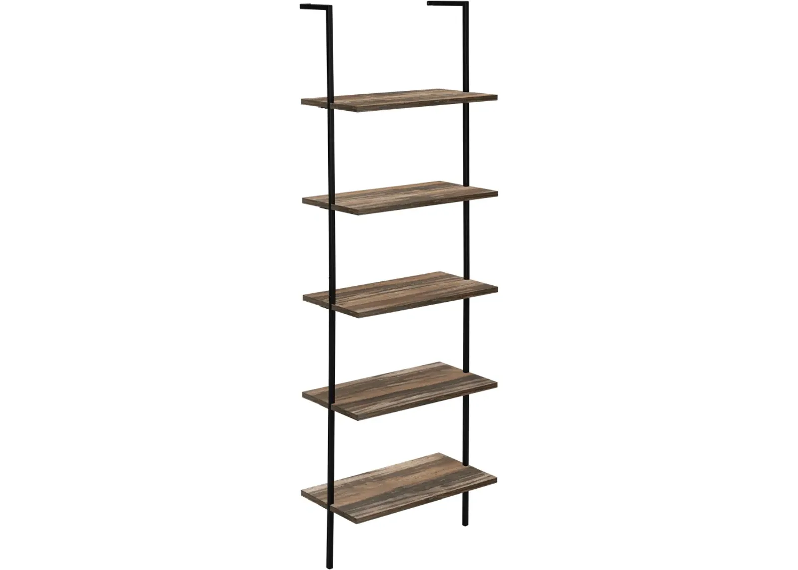 Bookshelf, Bookcase, Etagere, Ladder, 5 Tier, 72"H, Office, Bedroom, Metal, Laminate, Brown, Black, Contemporary, Modern