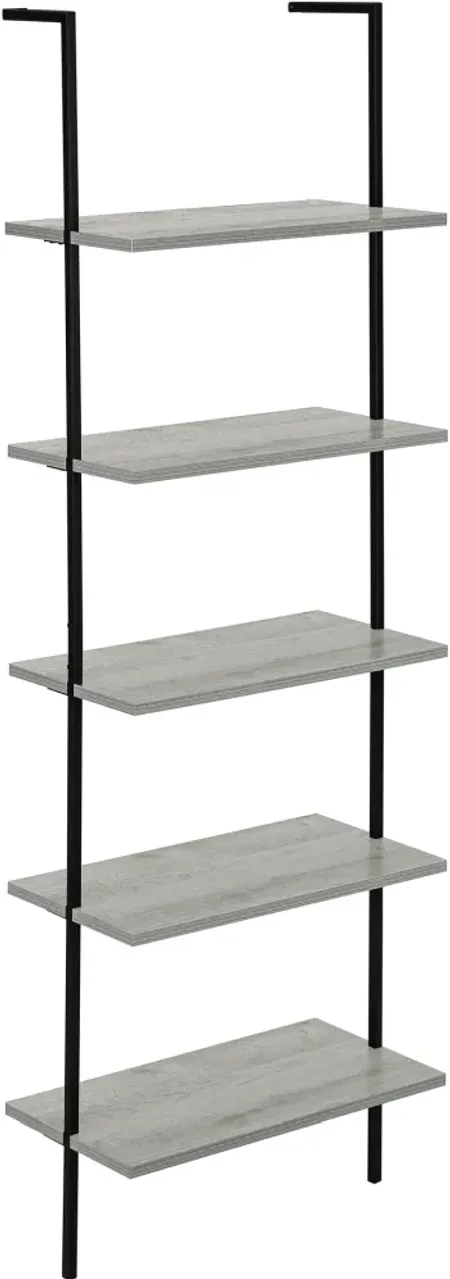 Bookshelf, Bookcase, Etagere, Ladder, 5 Tier, 72"H, Office, Bedroom, Metal, Laminate, Grey, Black, Contemporary, Modern