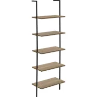 Bookshelf, Bookcase, Etagere, Ladder, 5 Tier, 72"H, Office, Bedroom, Metal, Laminate, Brown, Black, Contemporary, Modern